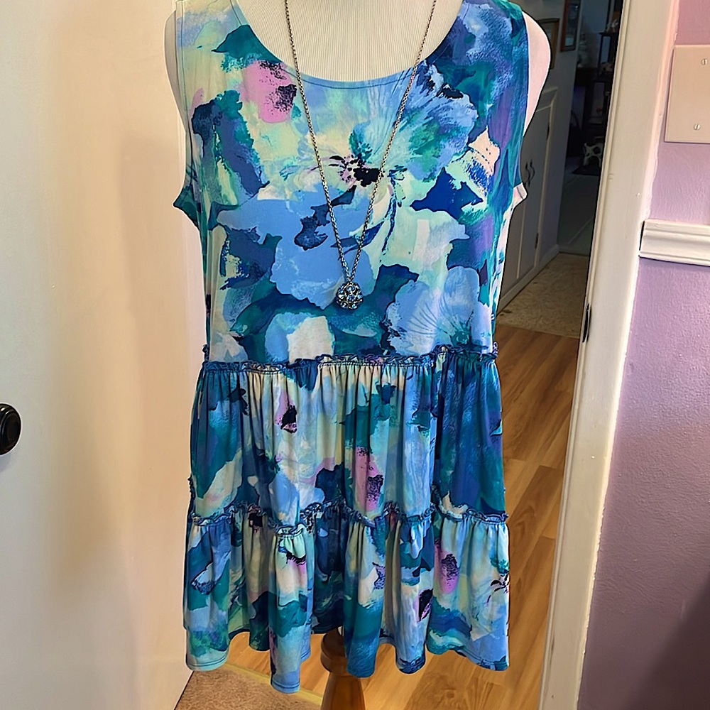 Susan Graver Tiered Tunic Sleeveless Top New! SZ L